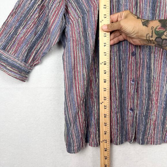 Essentials 18/20 Striped Button Down Blouse Crinkle Gauzy 3/4 Sleeve Coastal - Picture 8 of 8